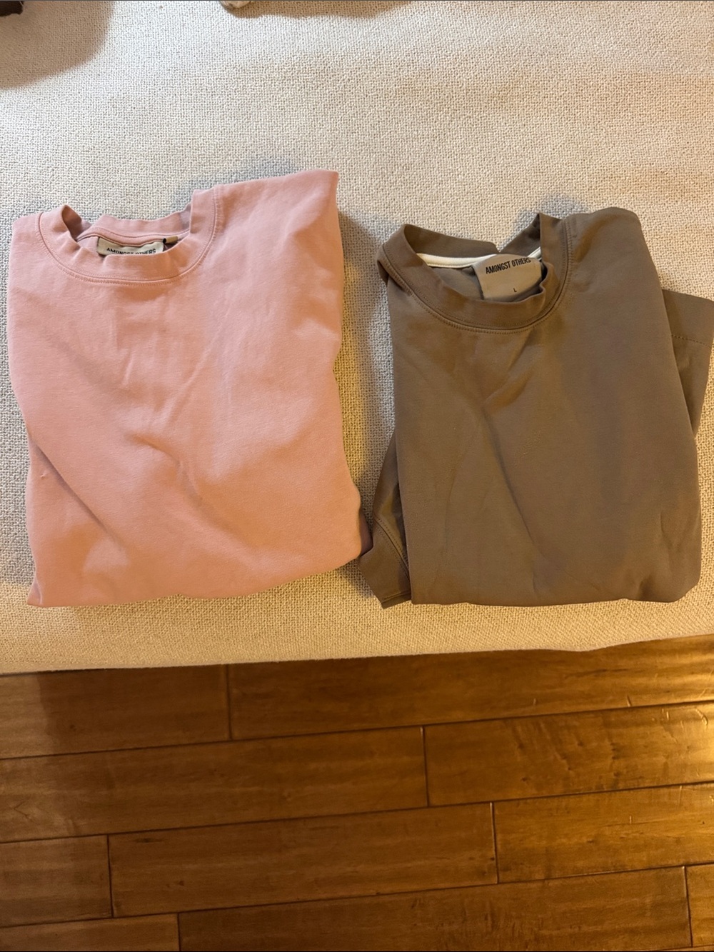 Amongst others - Pair of Men's Short Sleeve Tee -soft pink and green. Large